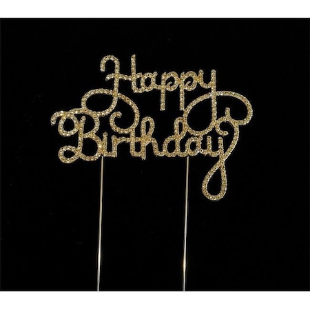 Tian Sweet 33014-HB2g Scripted Happy Birthday Rhinestone Cake Toppers - Gold